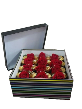 Imagen de CAJA DE 12 ROSAS CON CHOCOLATES